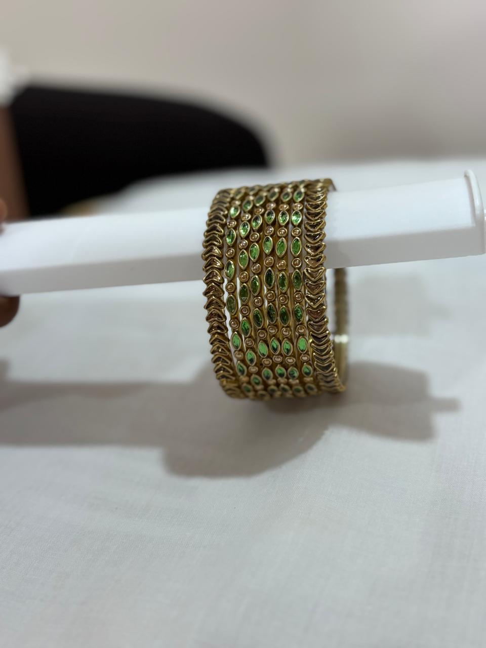 Women's Gold Alloy Handmade Stone Bangles