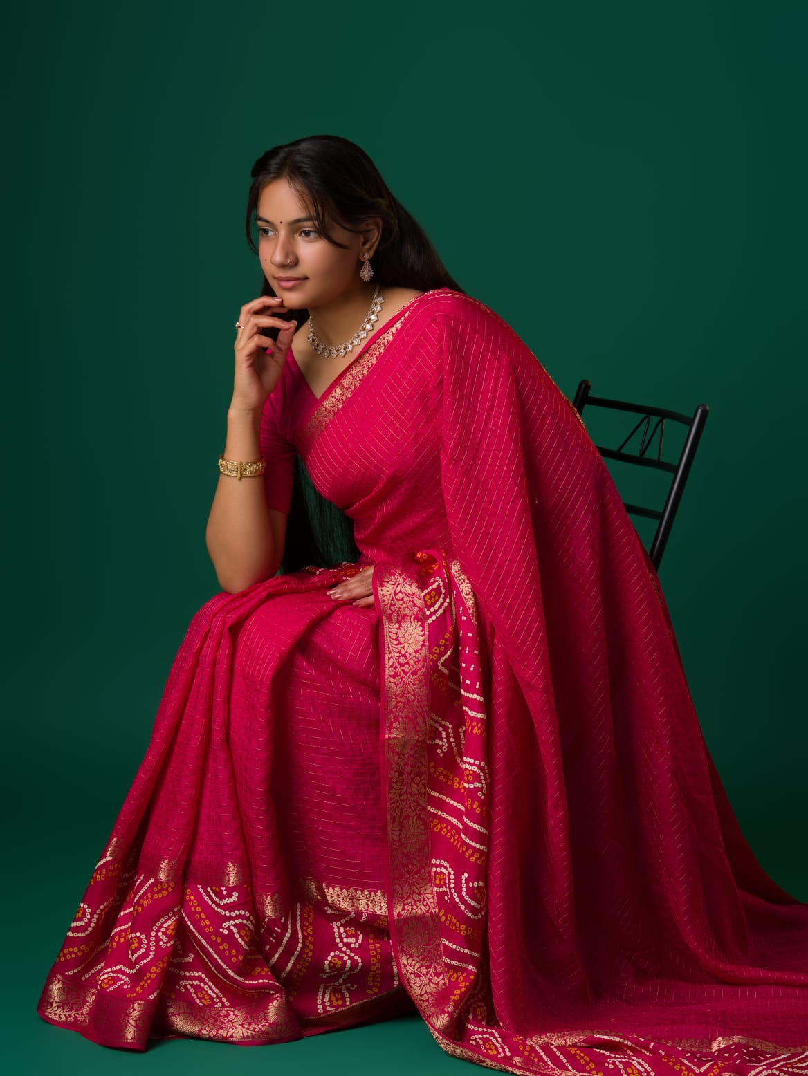 Women's Jaipuri Designer Gaji Silk Ghatchola Bandhani Saree Rani