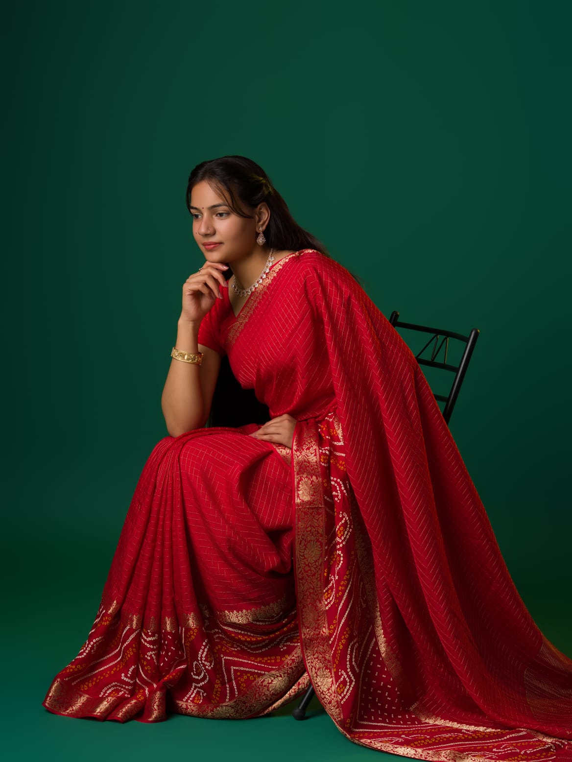 Women's Jaipuri Designer Gaji Silk Ghatchola Bandhani Saree Red