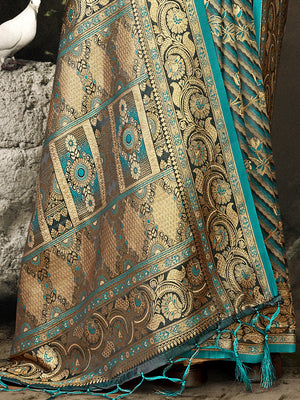 Women Sky Blue Satin Silk Saree With Un Stitched Blouse | NOZ2TOZ - Made In INDIA.