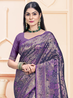 Women Lavender Satin Silk Saree With Un Stitched Blouse | NOZ2TOZ - Made In INDIA.
