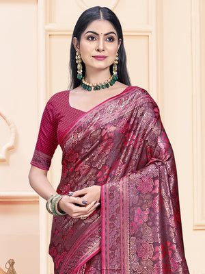 Women Rani Satin Silk Saree With Un Stitched Blouse | NOZ2TOZ - Made In INDIA.
