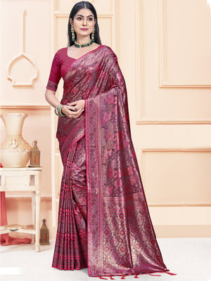 Women Rani Satin Silk Saree With Un Stitched Blouse | NOZ2TOZ - Made In INDIA.