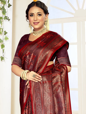 Women Red Satin Silk Saree With Un Stitched Blouse | NOZ2TOZ - Made In INDIA.