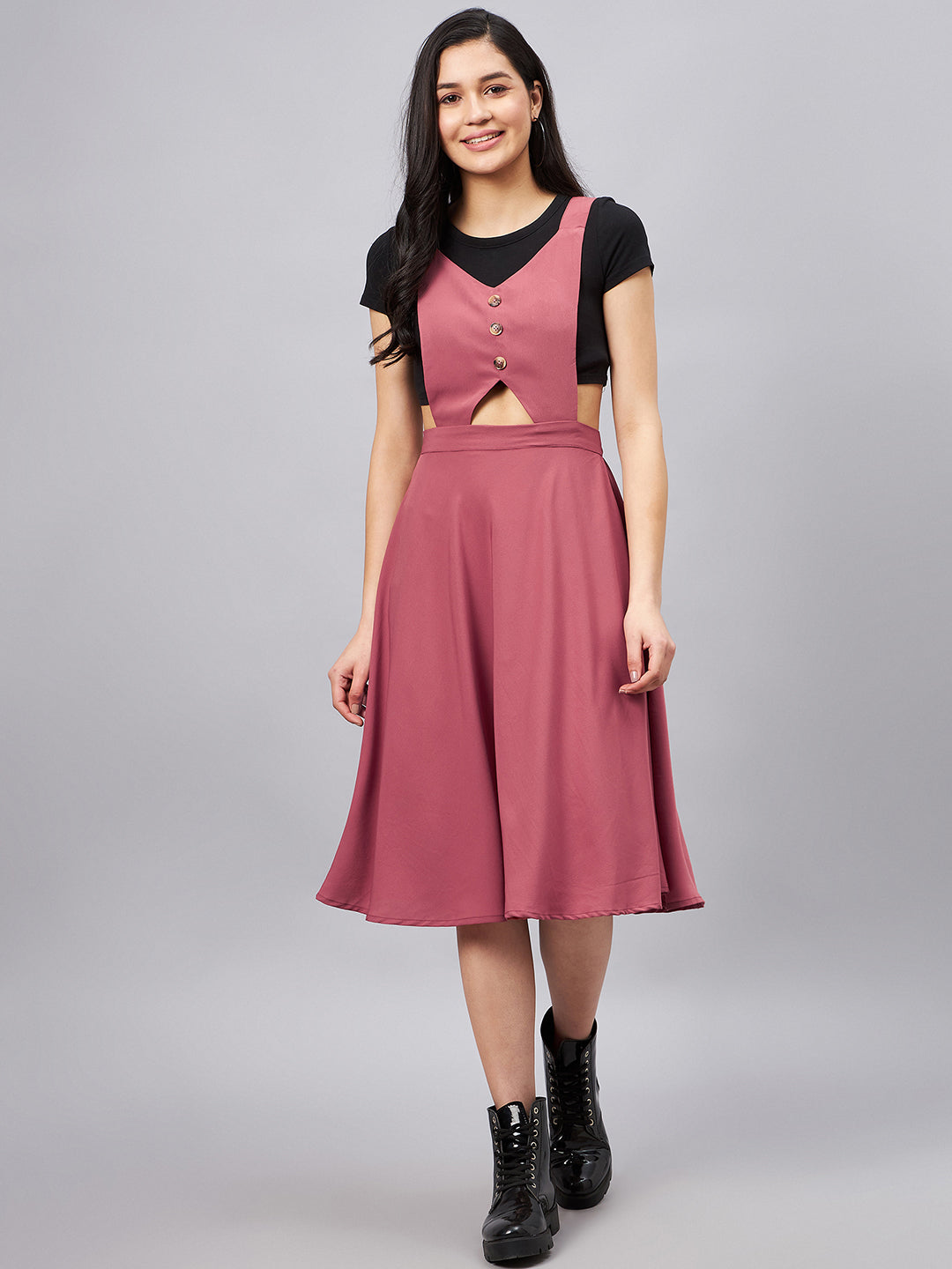 womens pink pinafore dress Flowerpot Pinafore Dress