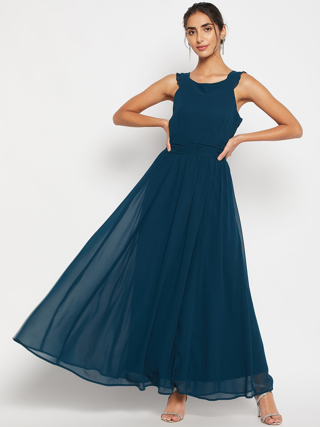 solid flared dress London Times Women's Puff-Sleeve Tab-Detail Fit & Flare Dress - Kelly Green