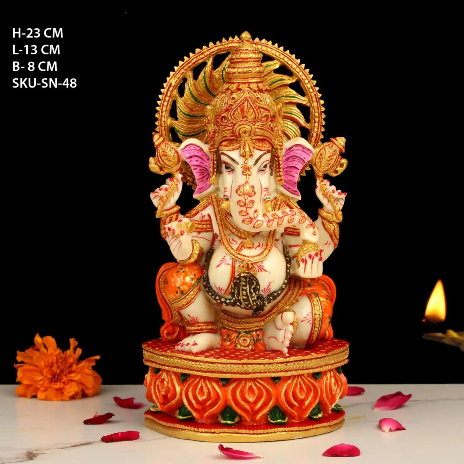 8 Inch Lord Ganesha Resin Painting Idol | Hand-Painted Décor