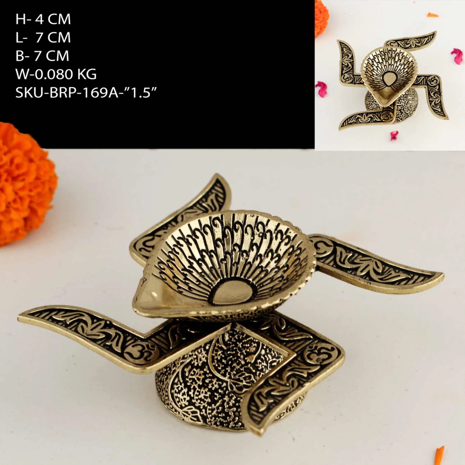 1.5-Inch Brass Swastik Deepak – Traditional Oil Lamp for Pooja, Vastu & Home Decor