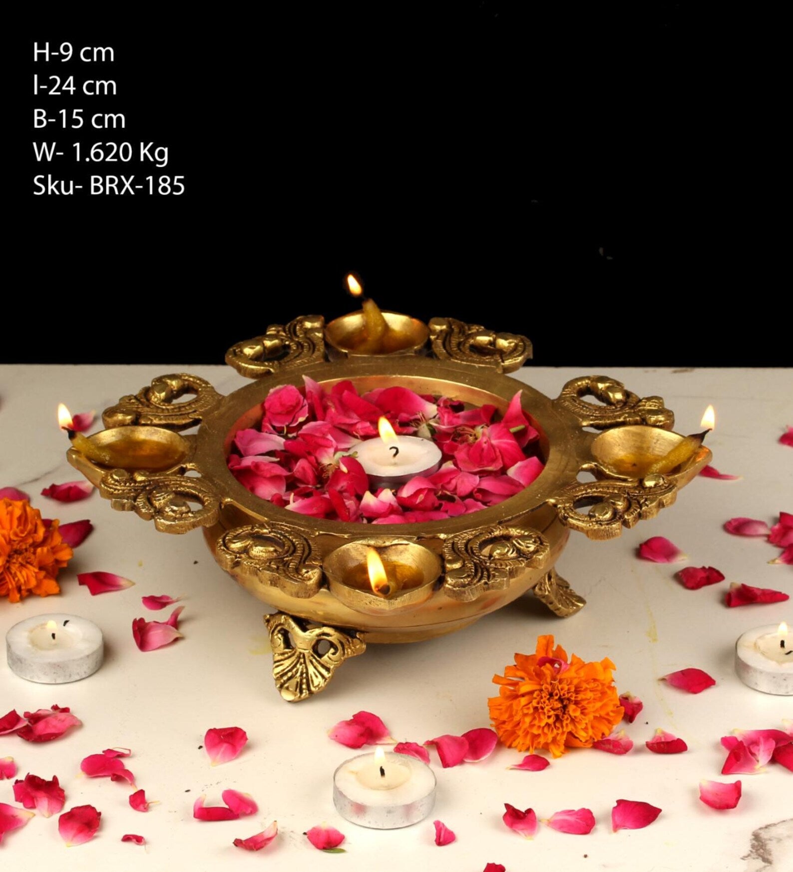 Handcrafted Multi-Diya Brass Urli Bowl for Festive & Spiritual Decor