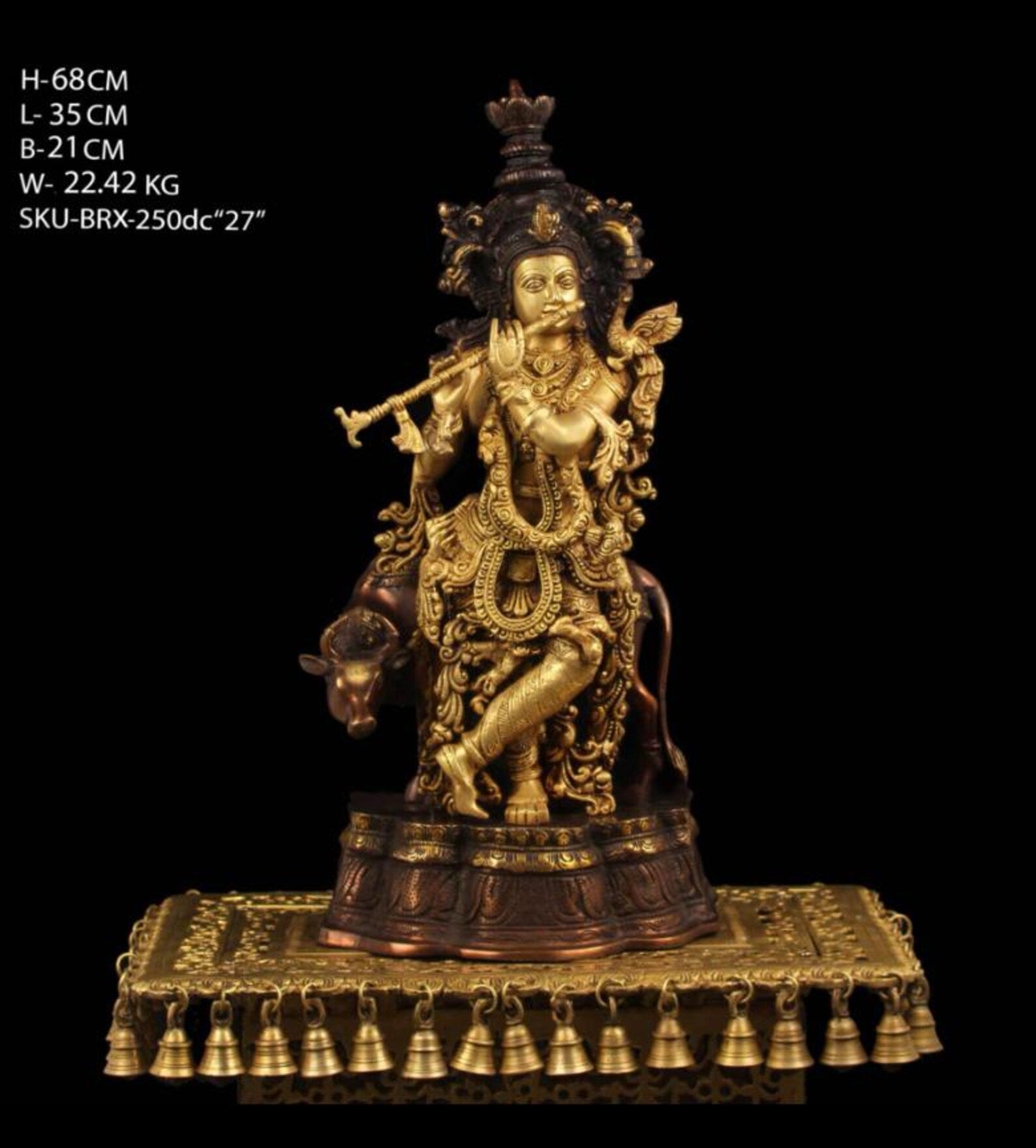 27 Inch Brass Krishna with Cow