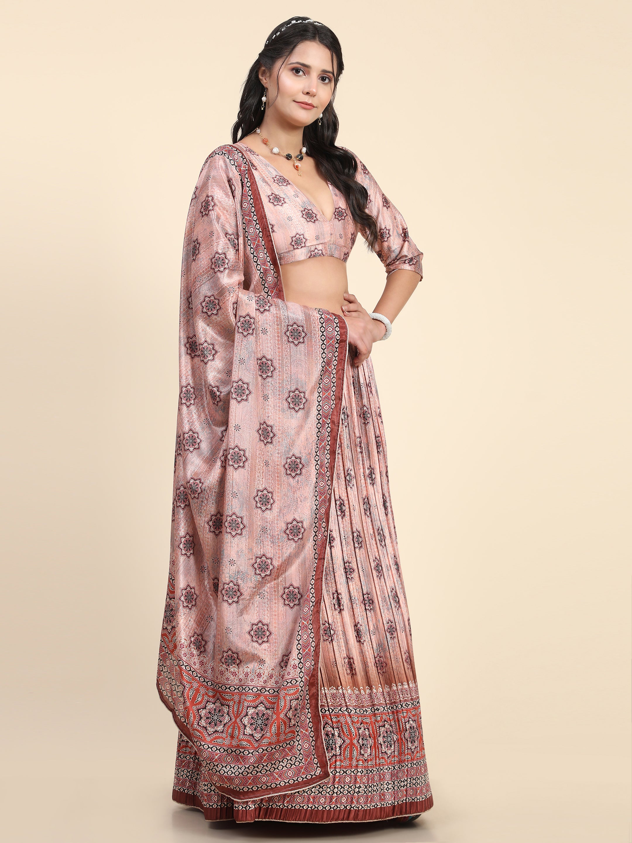 Women's New Fashion Digital Print work Designer Party Wear Lehenga Choli With Dupatta Semi Stitched.