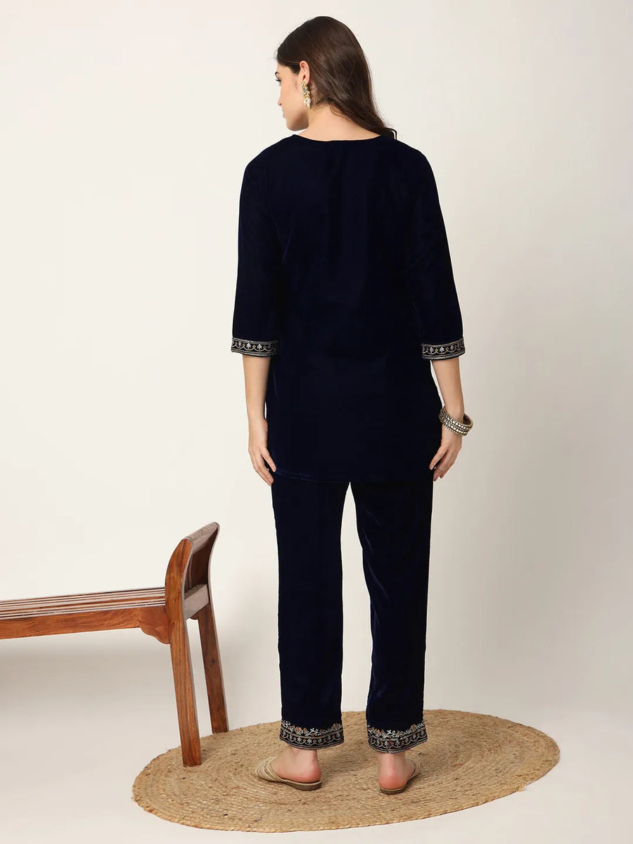 MULMUL NAVY BLUE SEQUIN EMBROIDERED CO-ORD SET main image 1