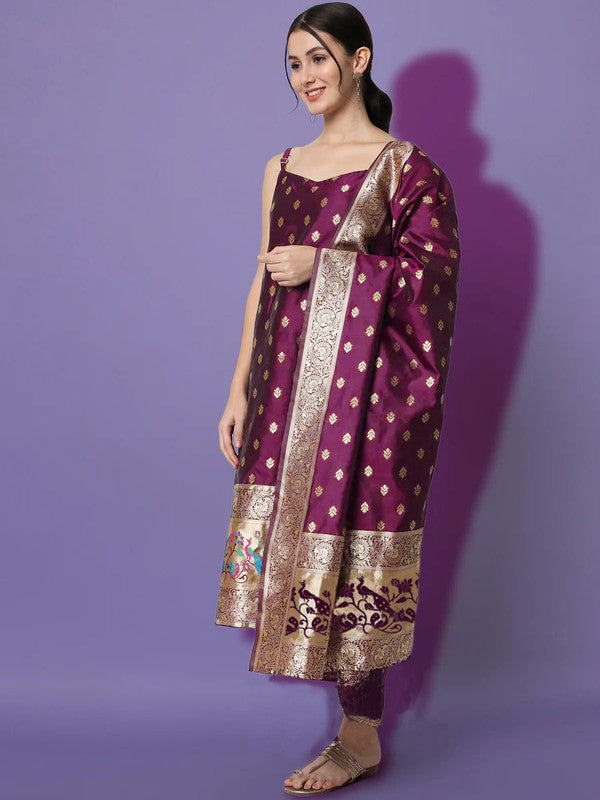 Women Purple Kurta Set With Net Sequins Dupatta