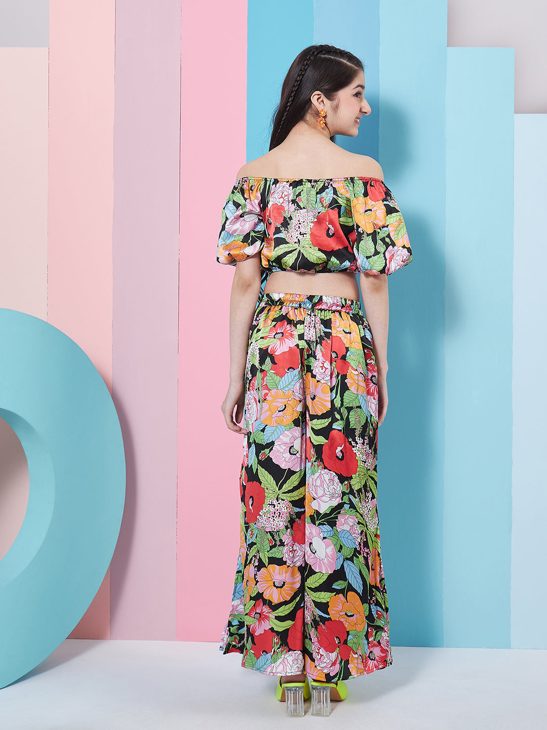 Girls Floral Printed Top With Trousers