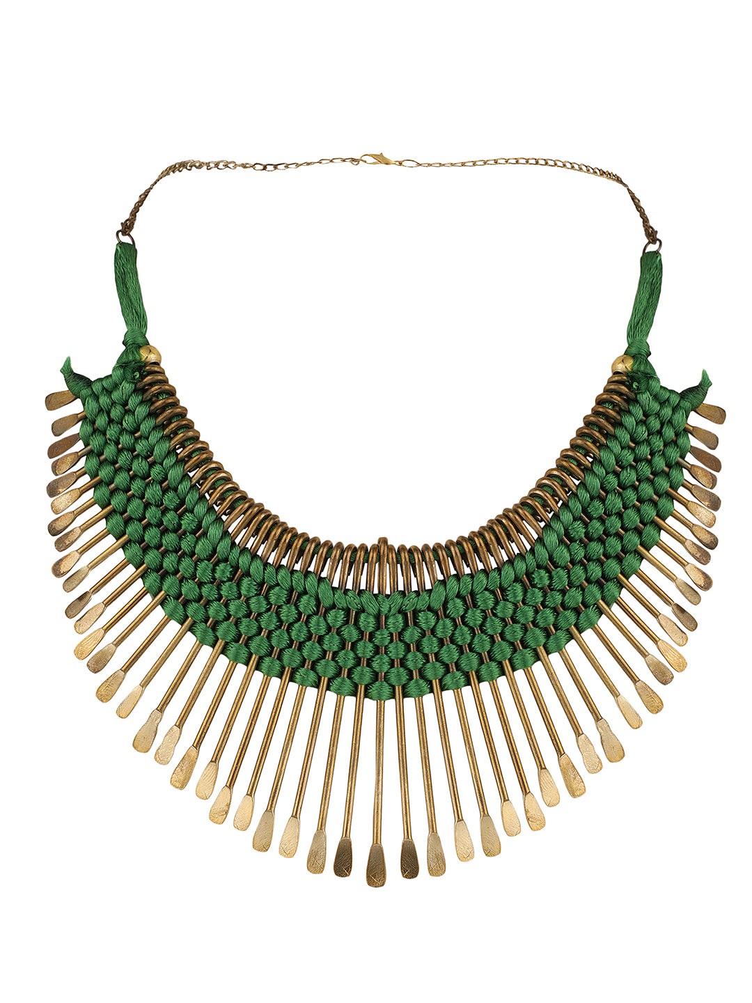 Women's Stylish Gold Plated Thread Work Designer Green Necklace
