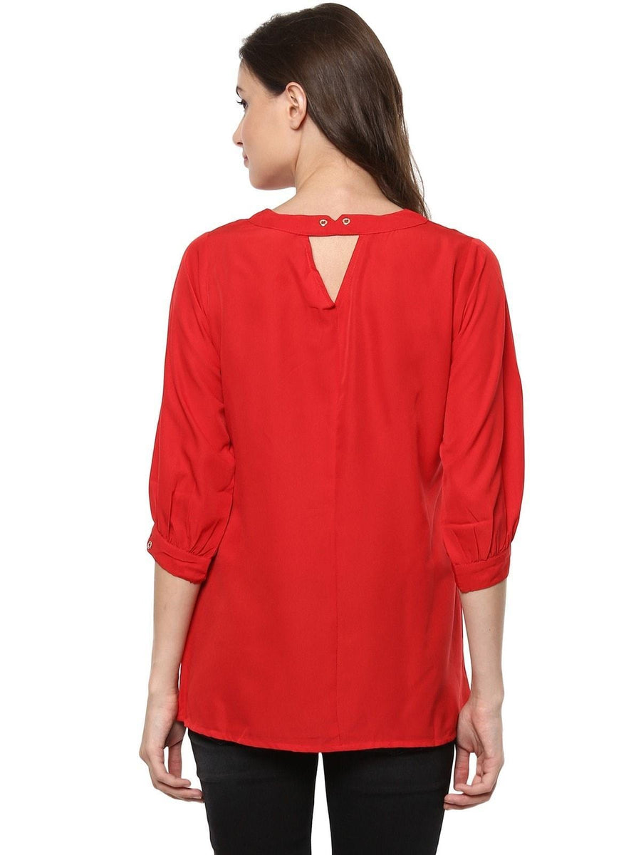 Buy Women's Red Shirt Top With Detailed Notch Designs online at Trendia