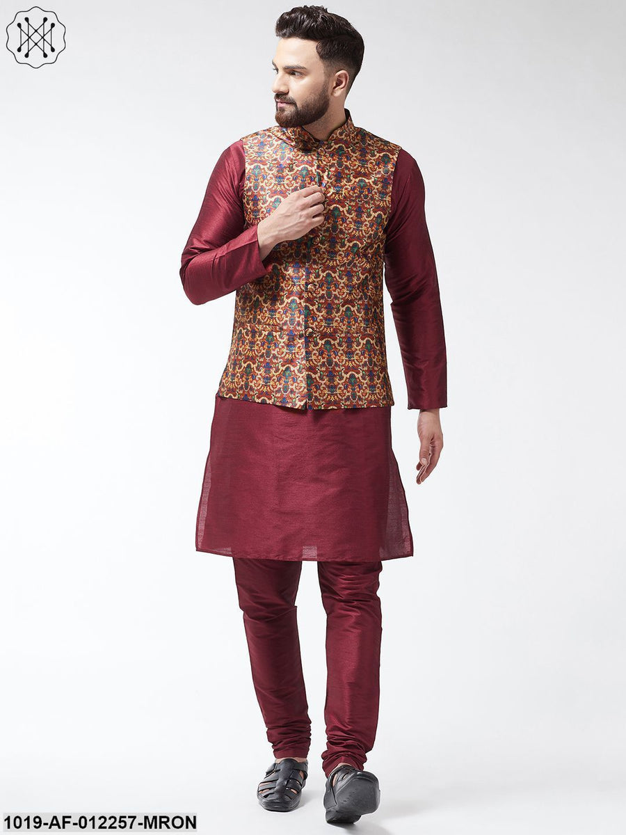 Men'S Maroon Digital Printed Kurta Pyjama Set