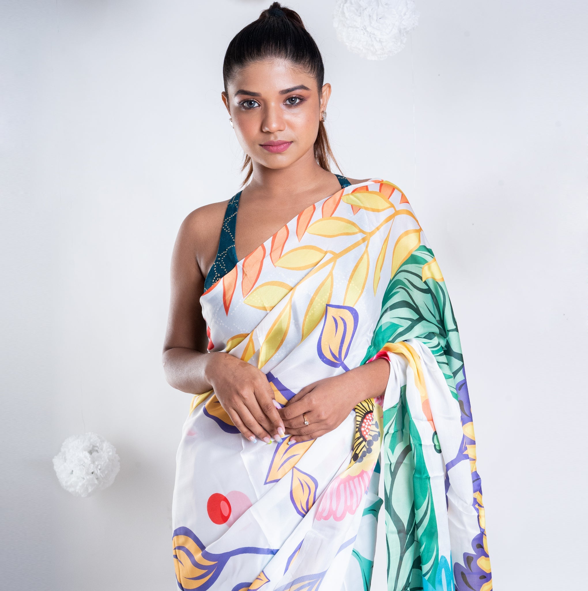 Women's Charlotte Satin Georgette Digital Printed Saree In Offwhite Color