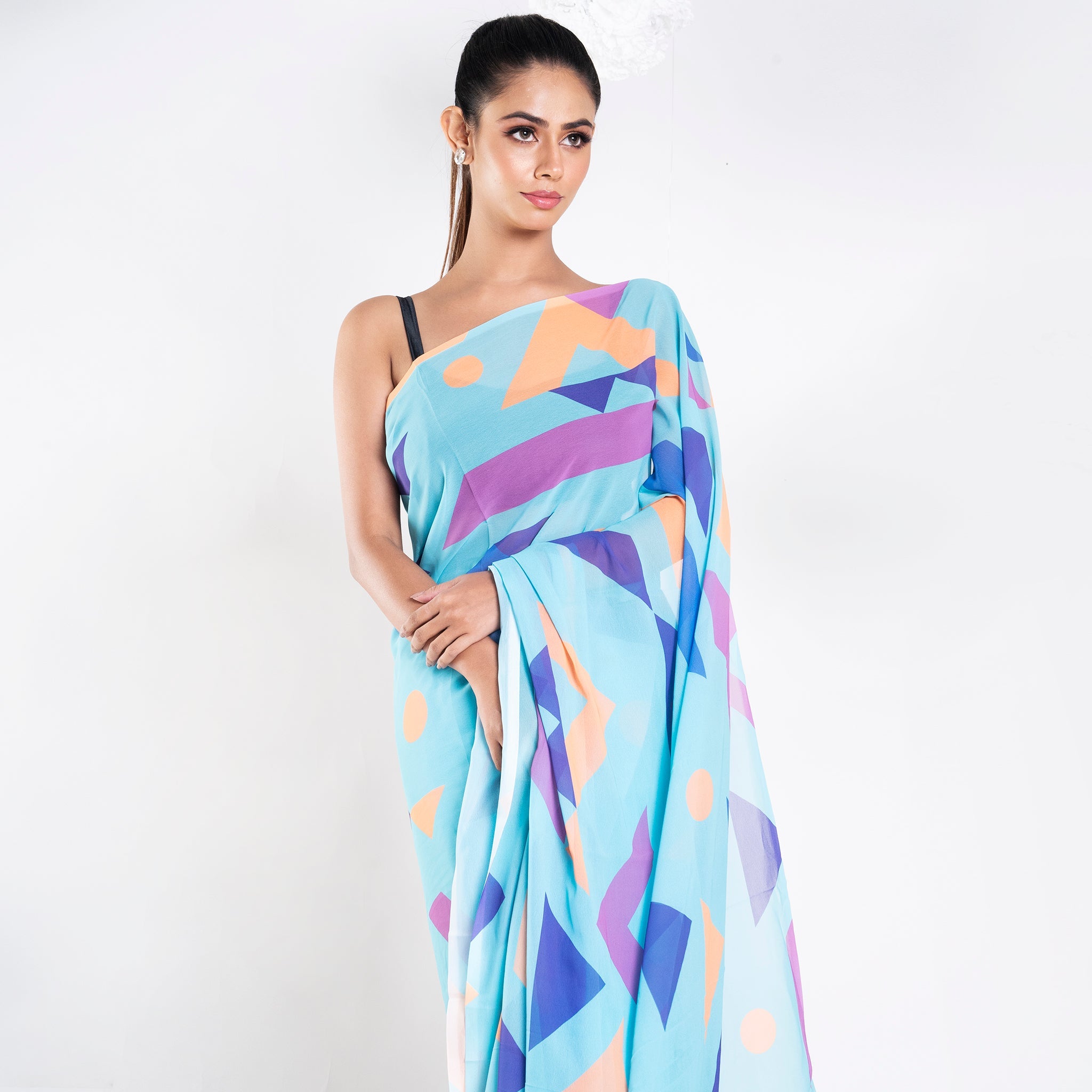 Women's Carol Georgette Digital Printed Saree In Blue Color