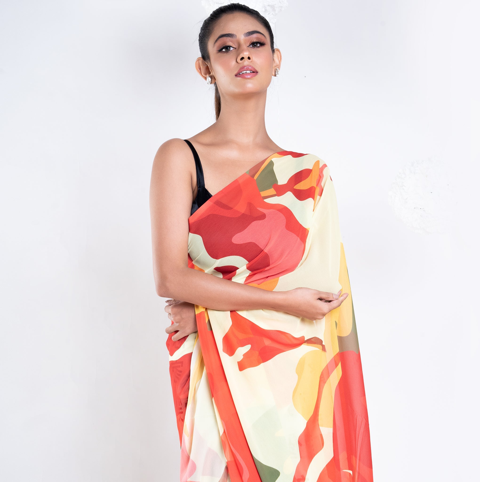 Women's Sephore Georgette Digital Printed Saree In Ivory Color