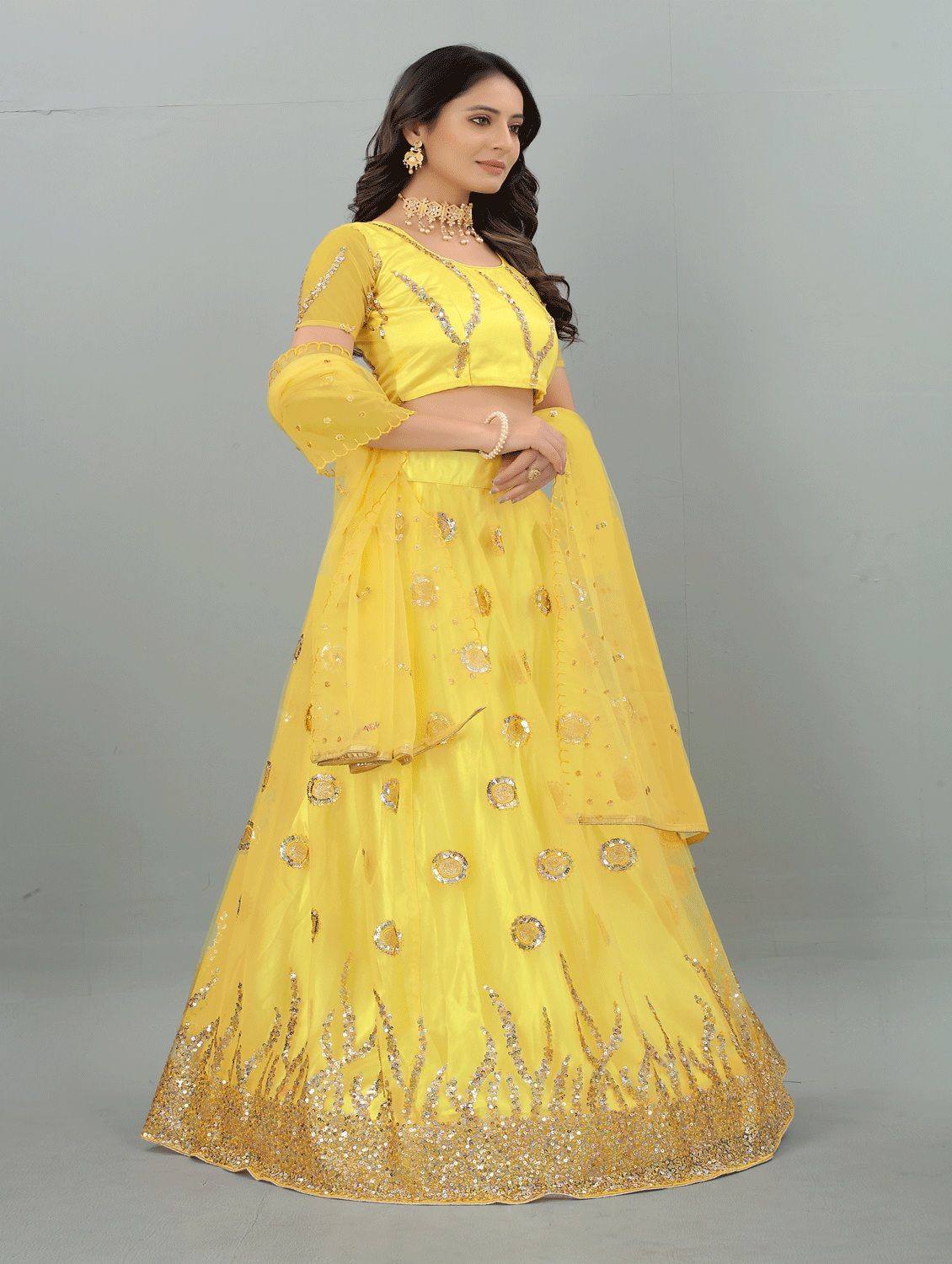 Women's Yellow color Semi-Stitched Lehenga Choli with Dupatta