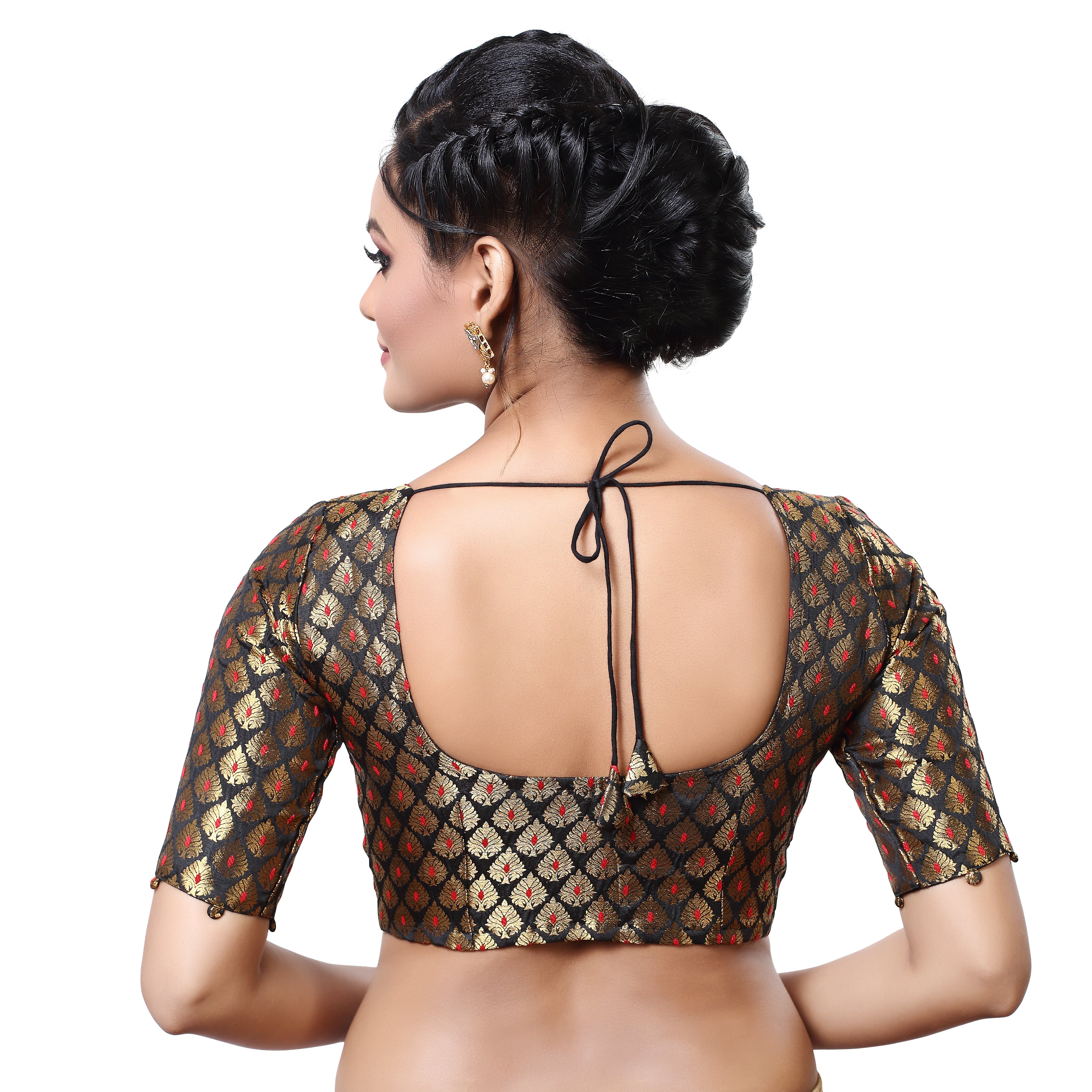 Women'S Brocade Elbow Length Sleeve Readymade Saree Blouse