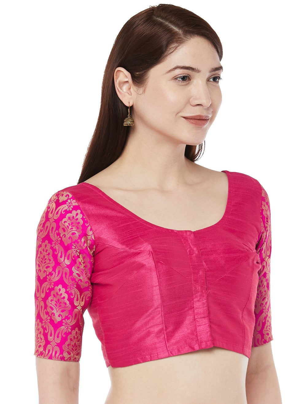 Women Pink Brocade Saree Blouse