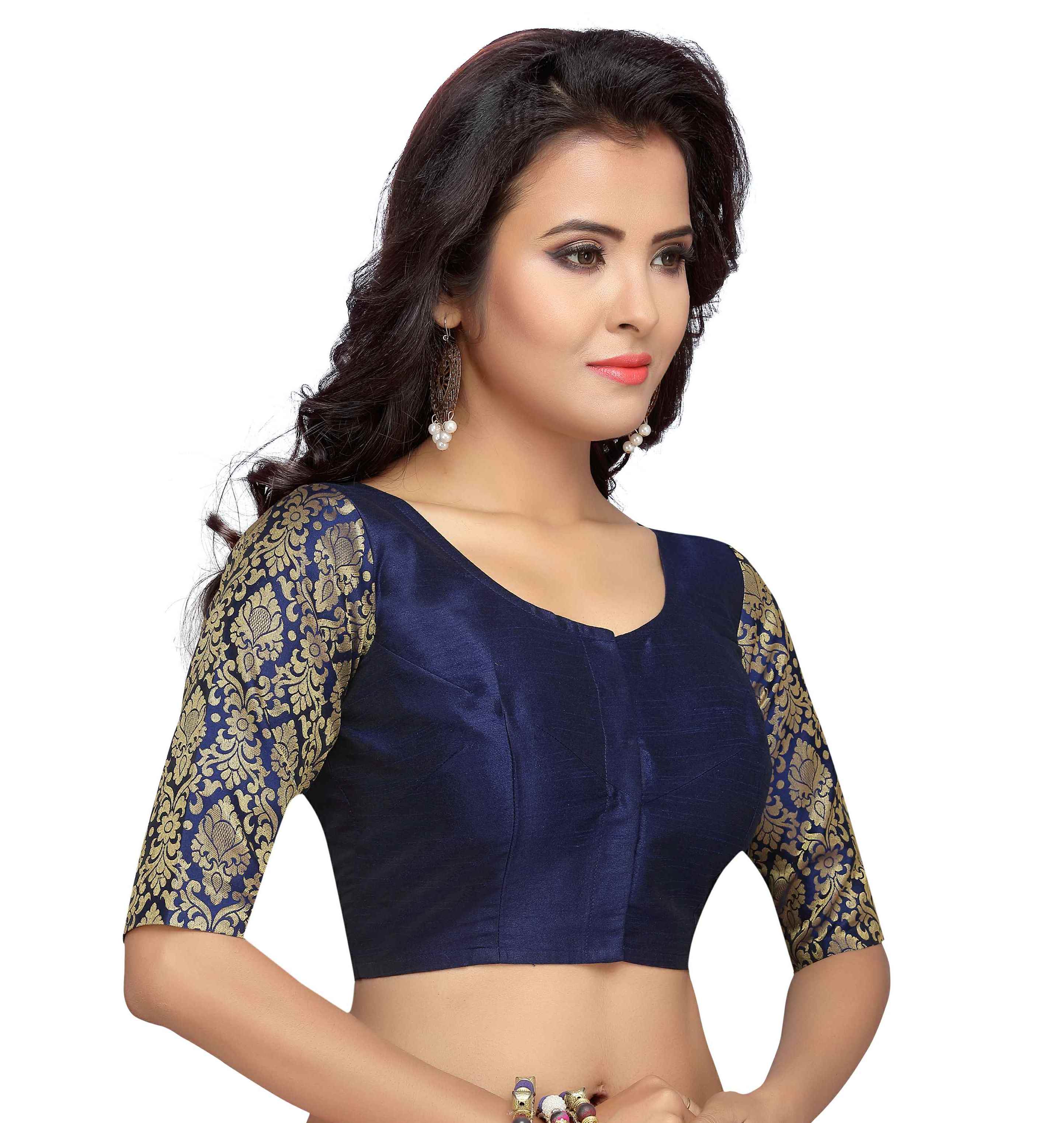 Women's Navy Blue Brocade Blouse