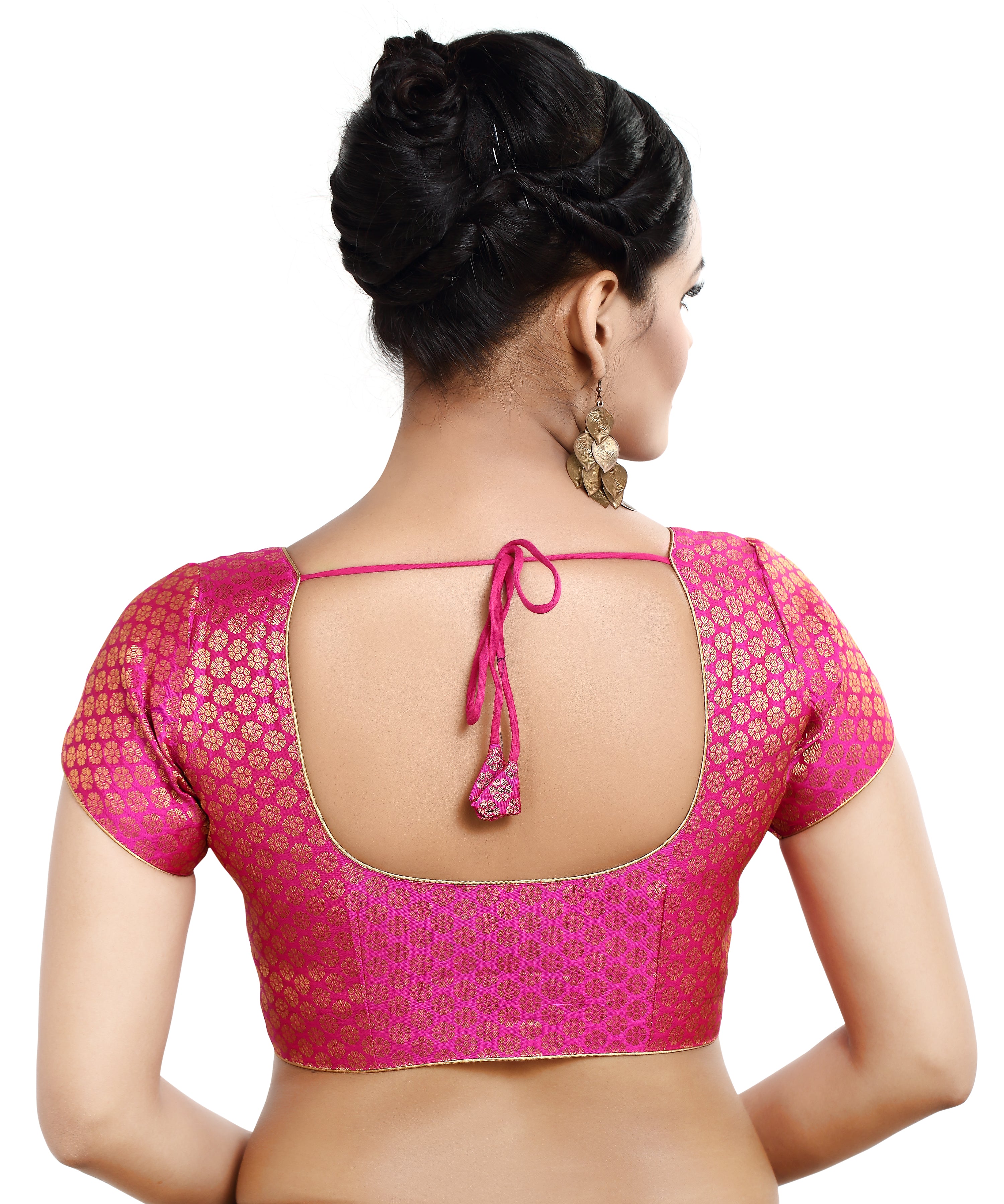 Women'S Short Sleeves Banaras Brocade Readymade Saree Blouse