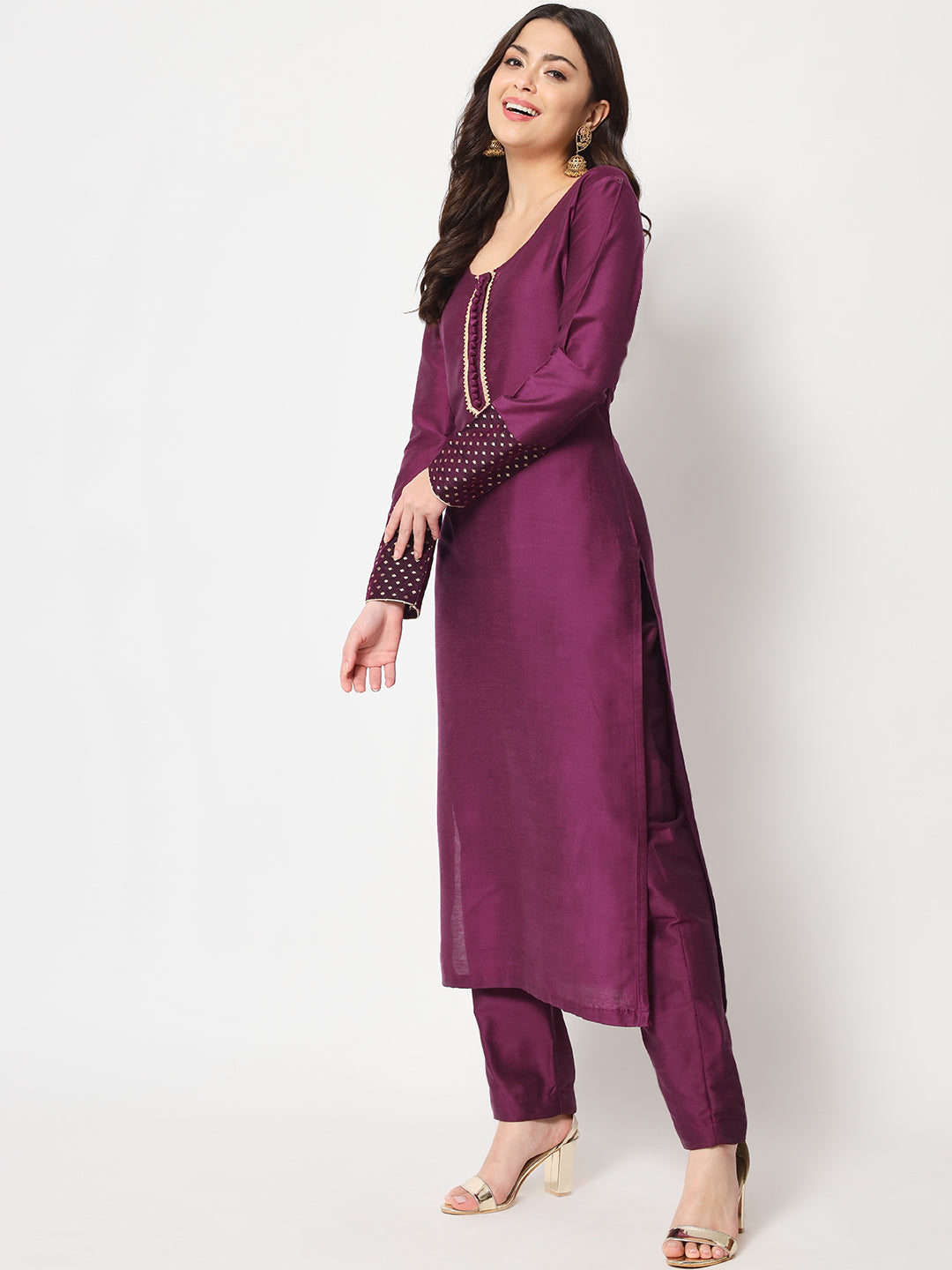 Women's Purple Smiles Straight Kurti With Pants