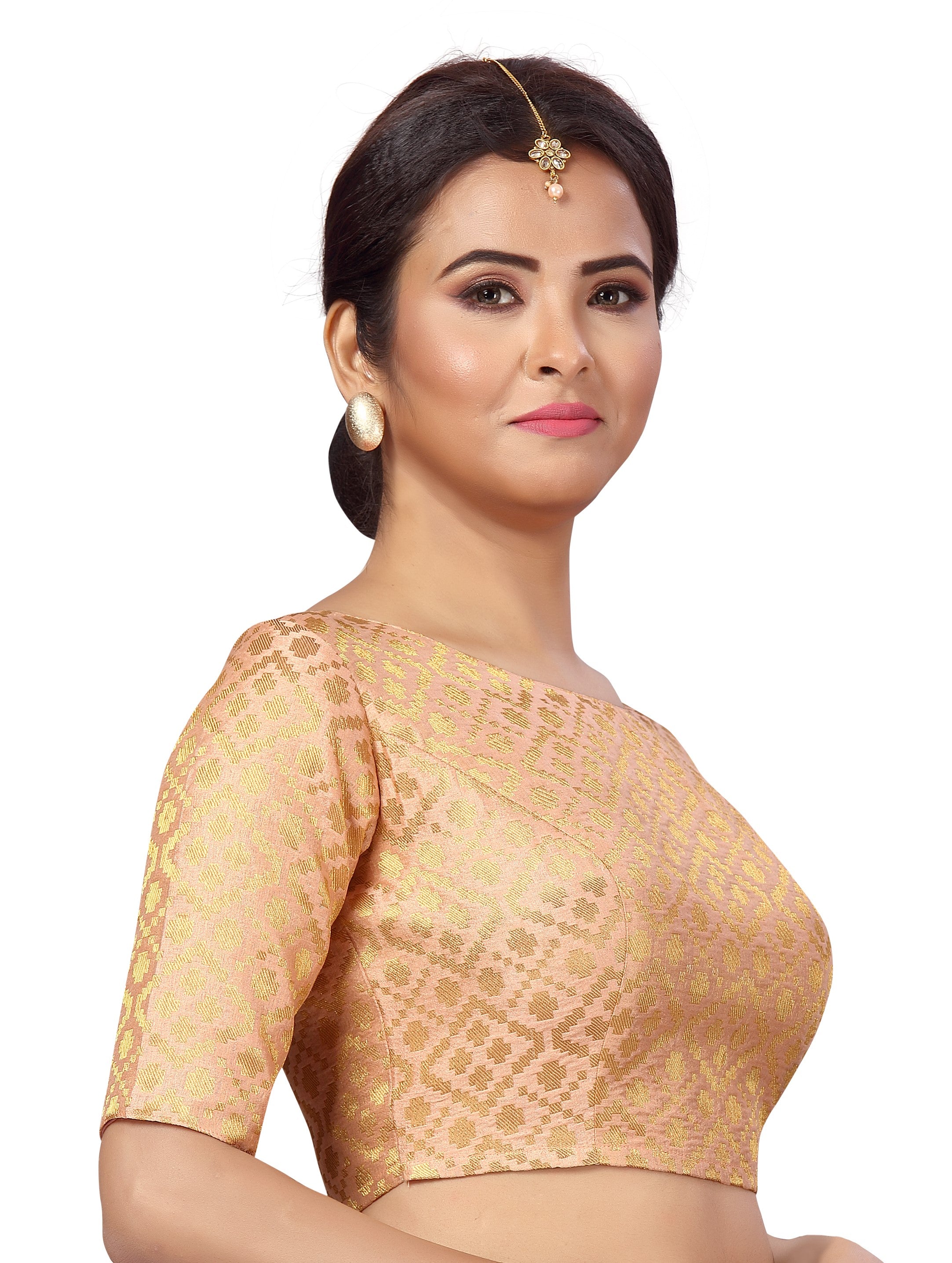 Women Peach Brocade Saree Blouse