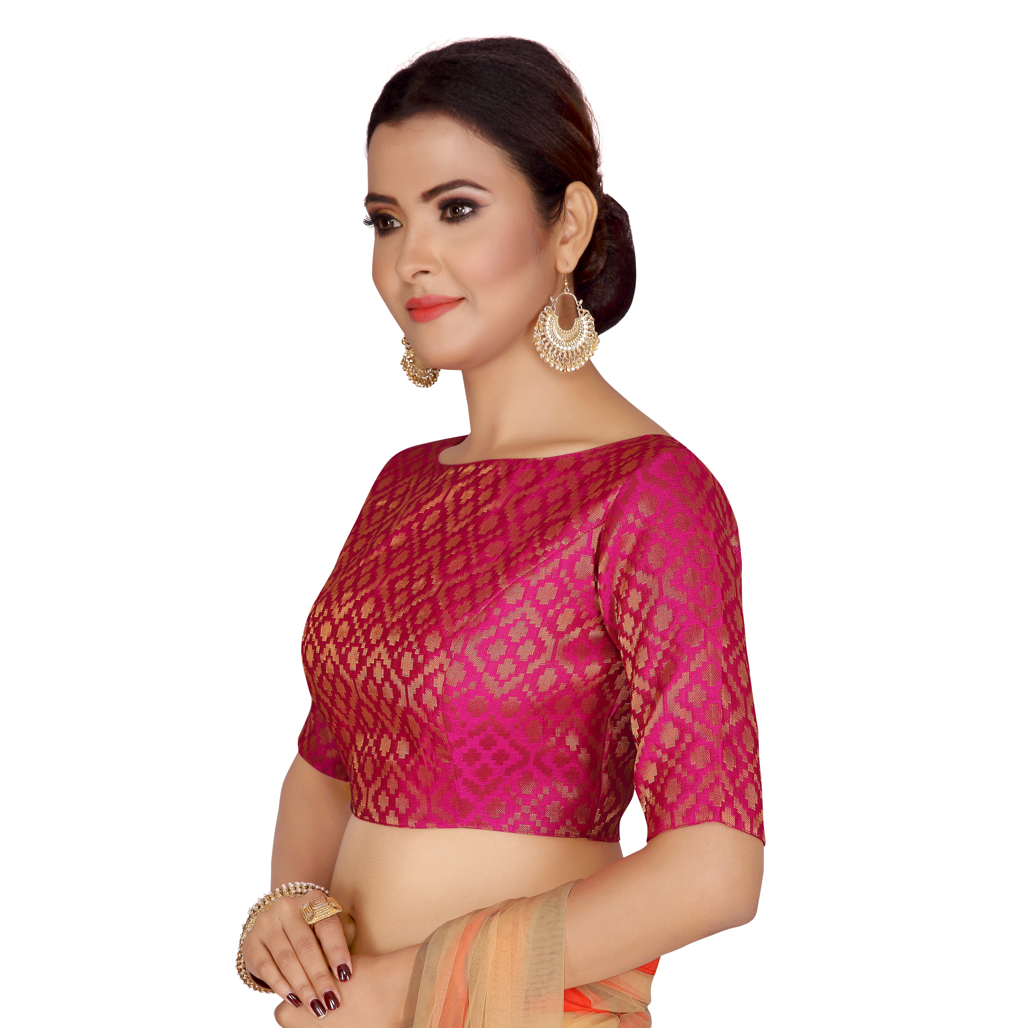 Women Pink Brocade Saree Blouse