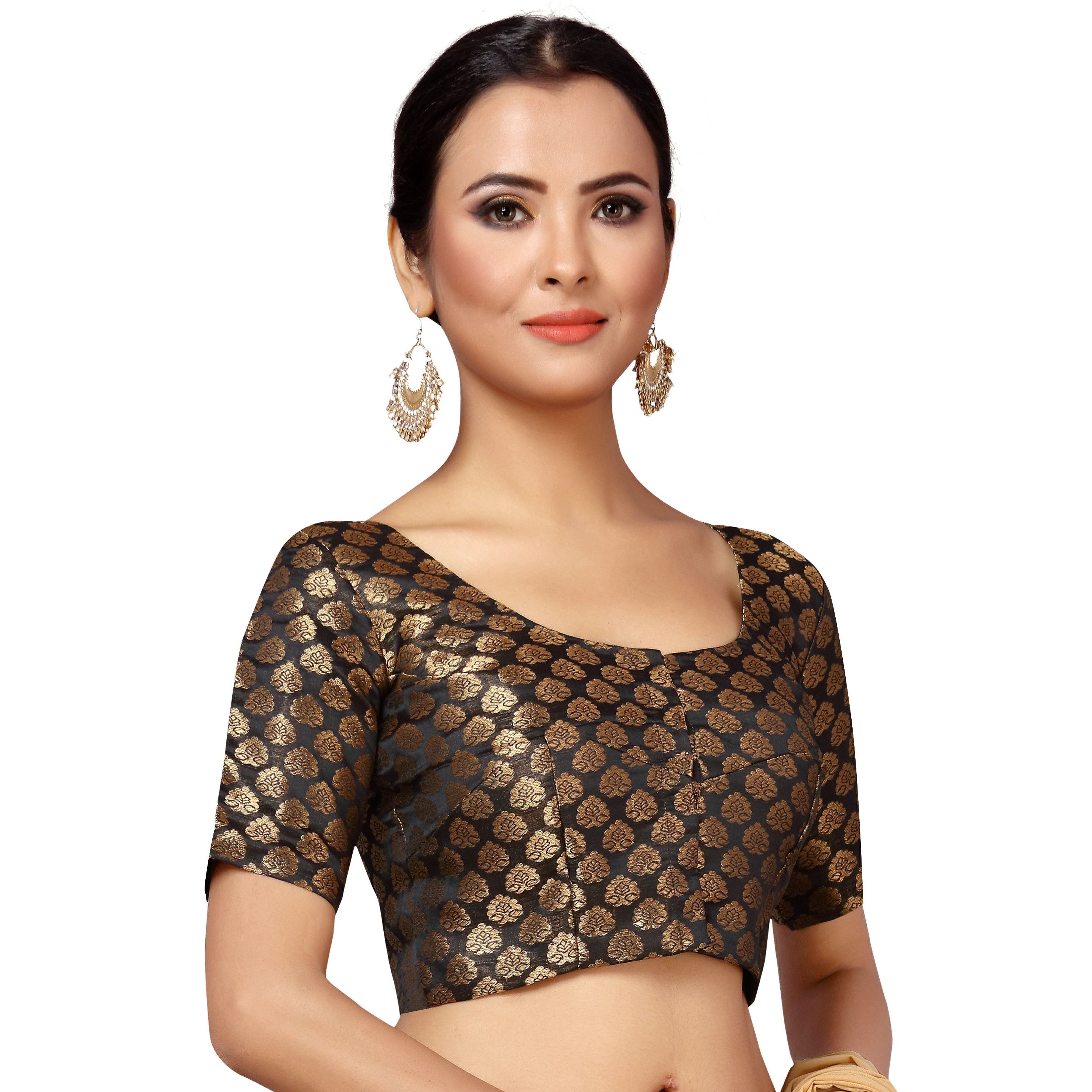 Women Black Brocade Saree Blouse