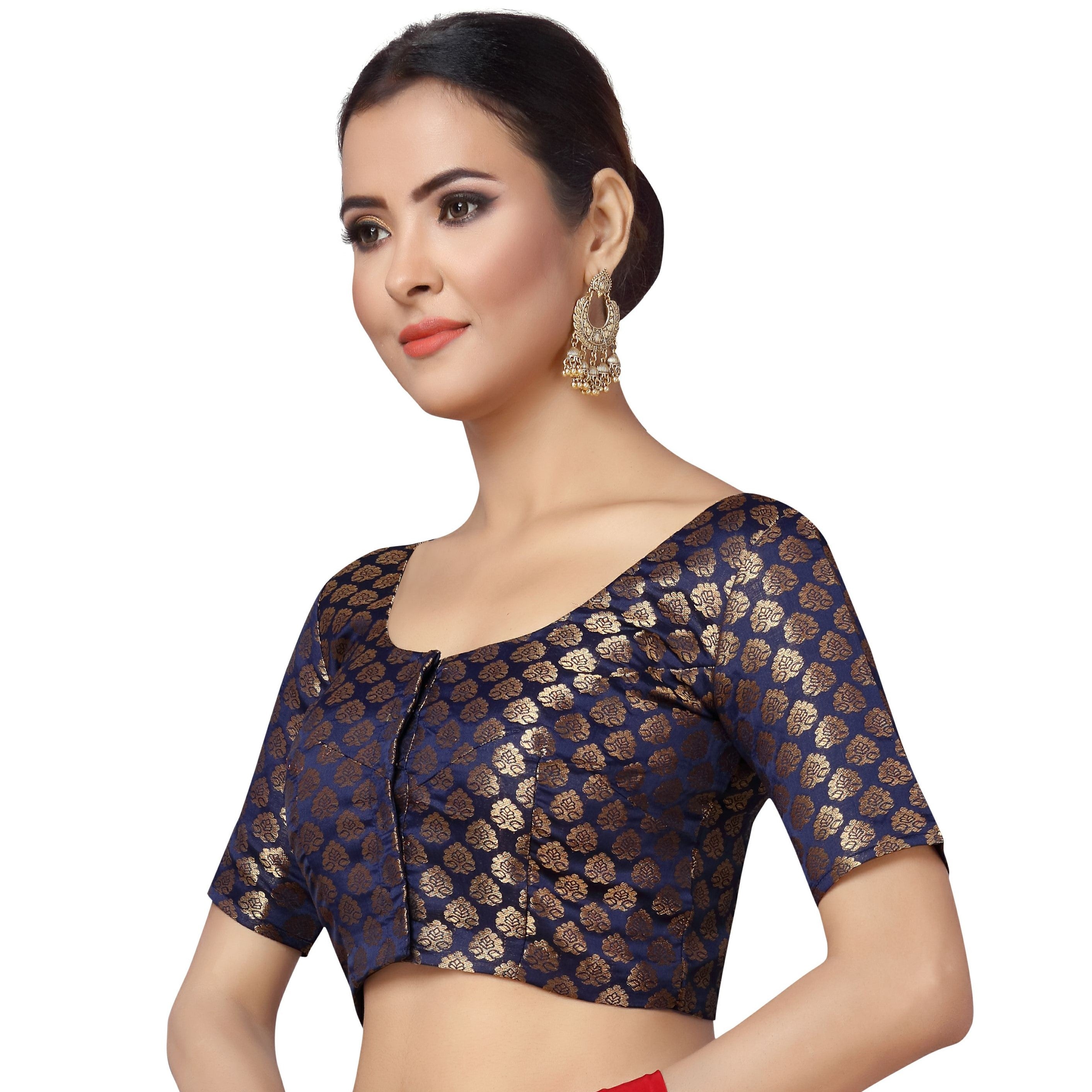 Women's Navy Blue Brocade Blouse