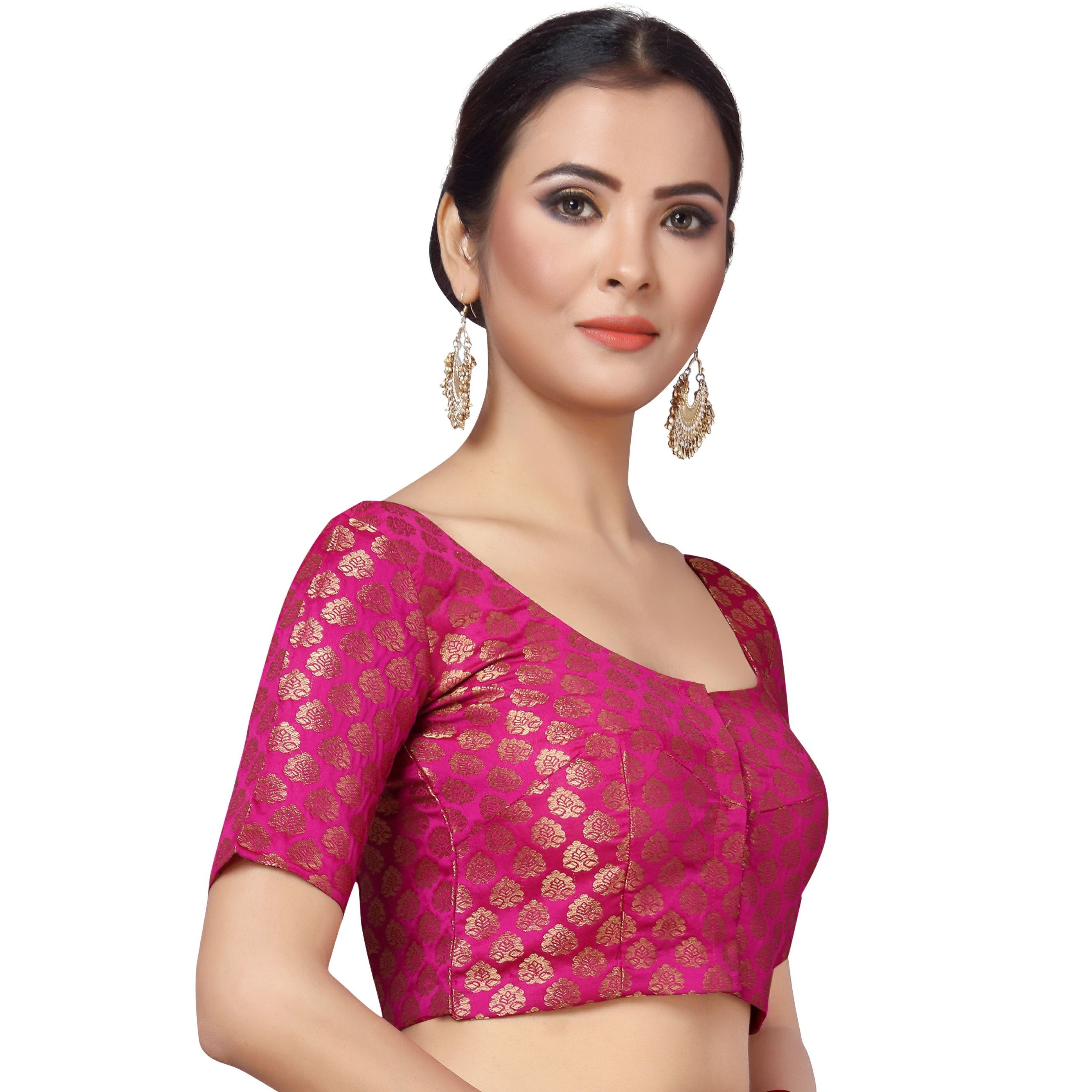 Women Pink Brocade Saree Blouse