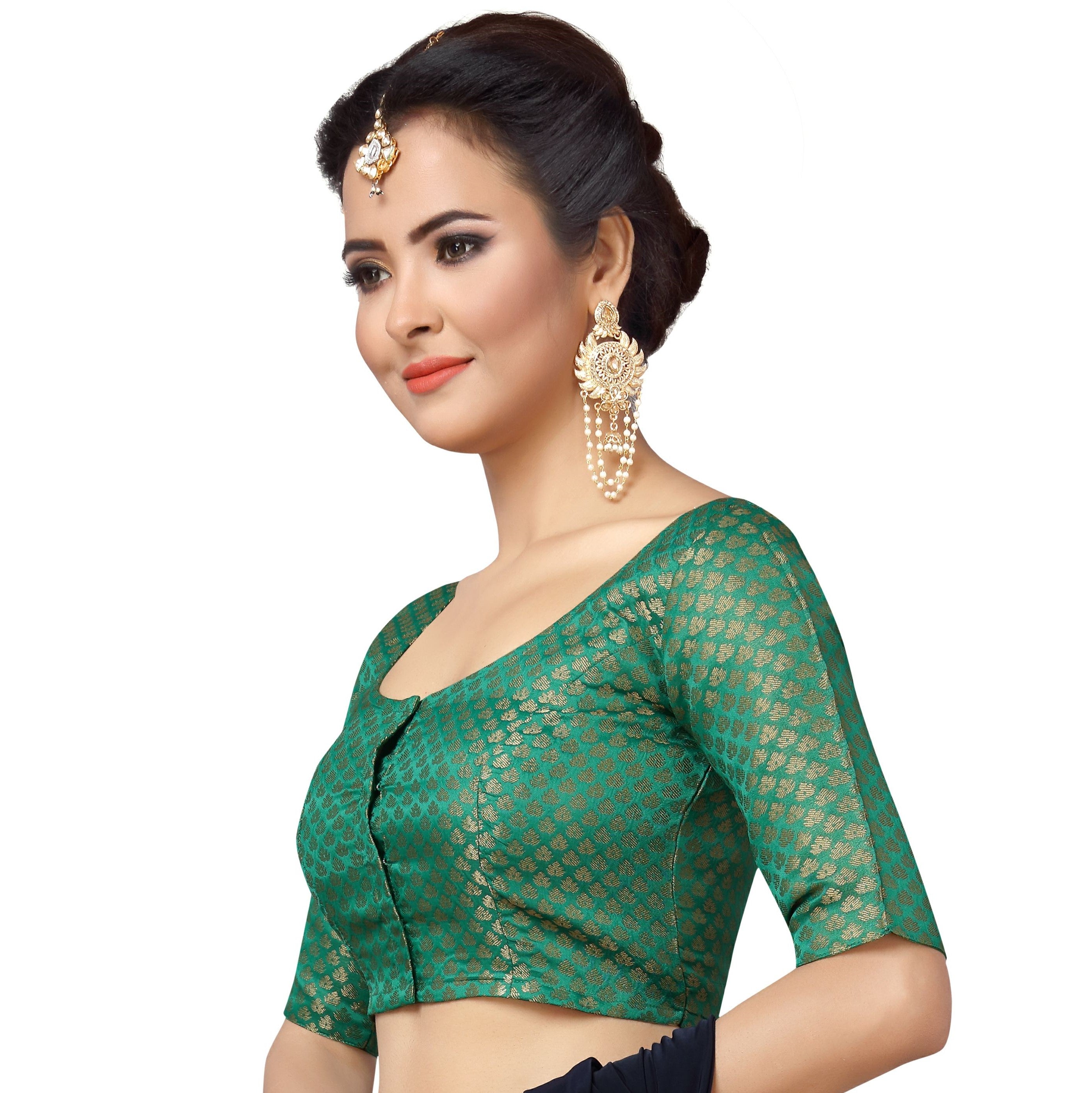 Women's Brocade Green Saree Blouse