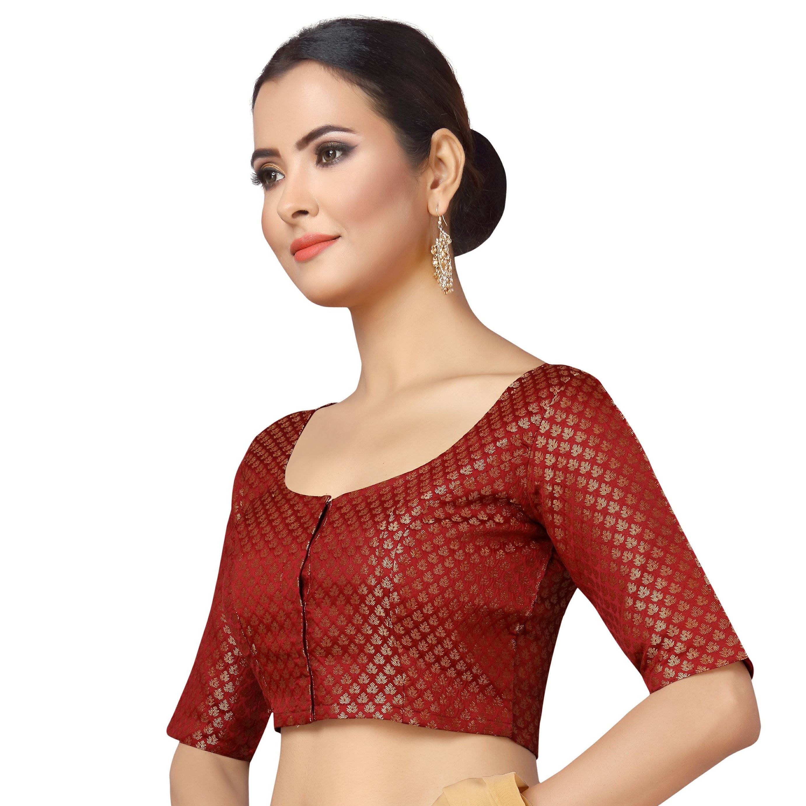 Women Maroon Brocade Saree Blouse