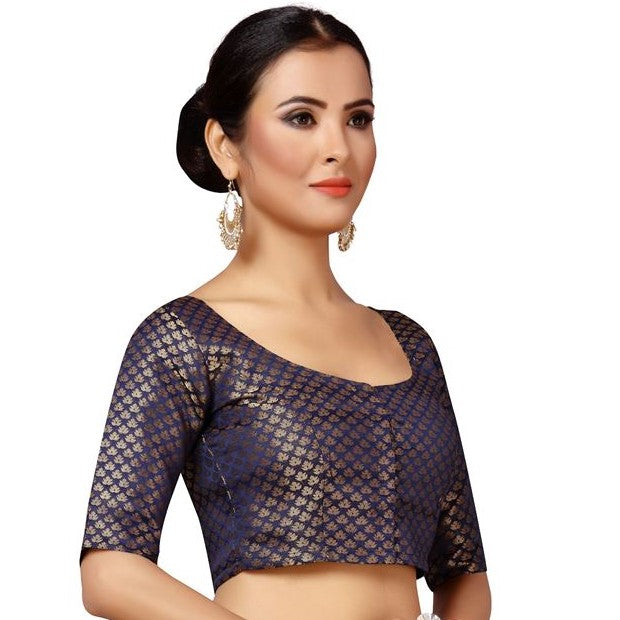 Women's Navy Blue Brocade Blouse