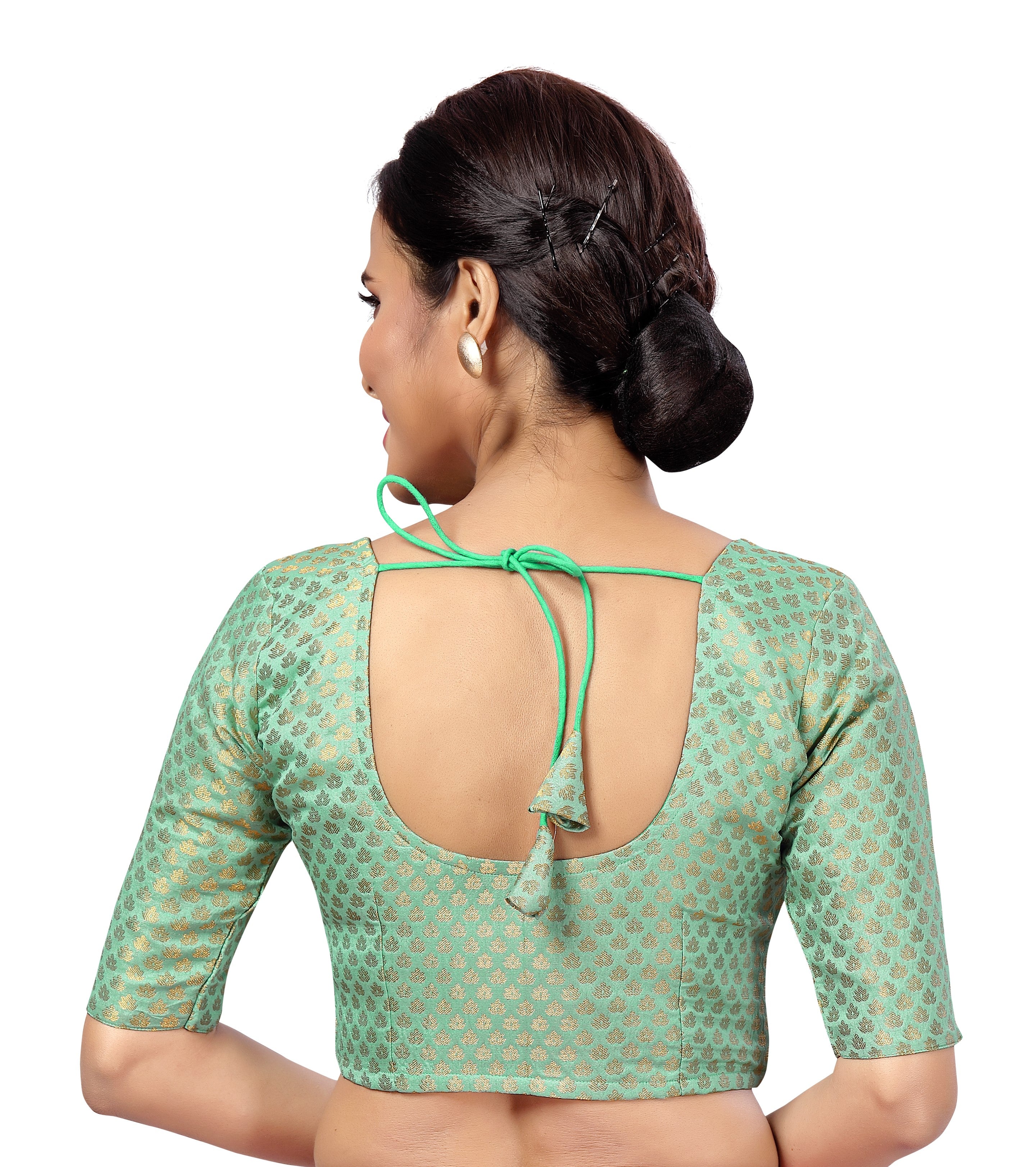 Women's Turquoise Green Brocade Blouse