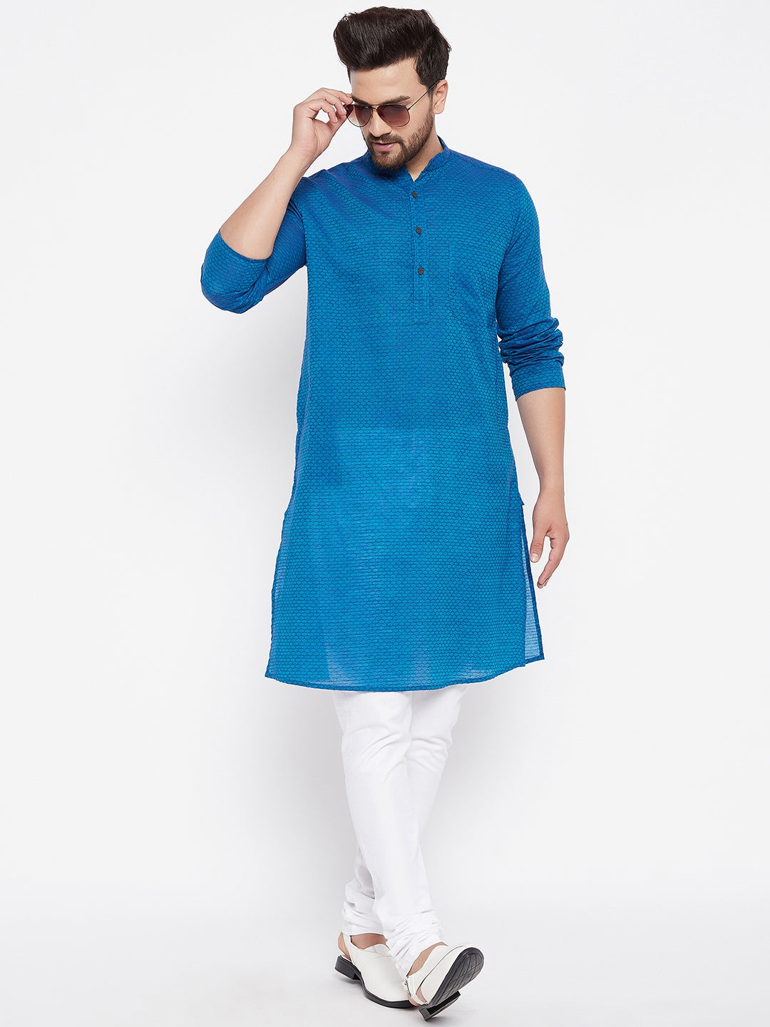 Men's Cotton Blue Straight Kurta
