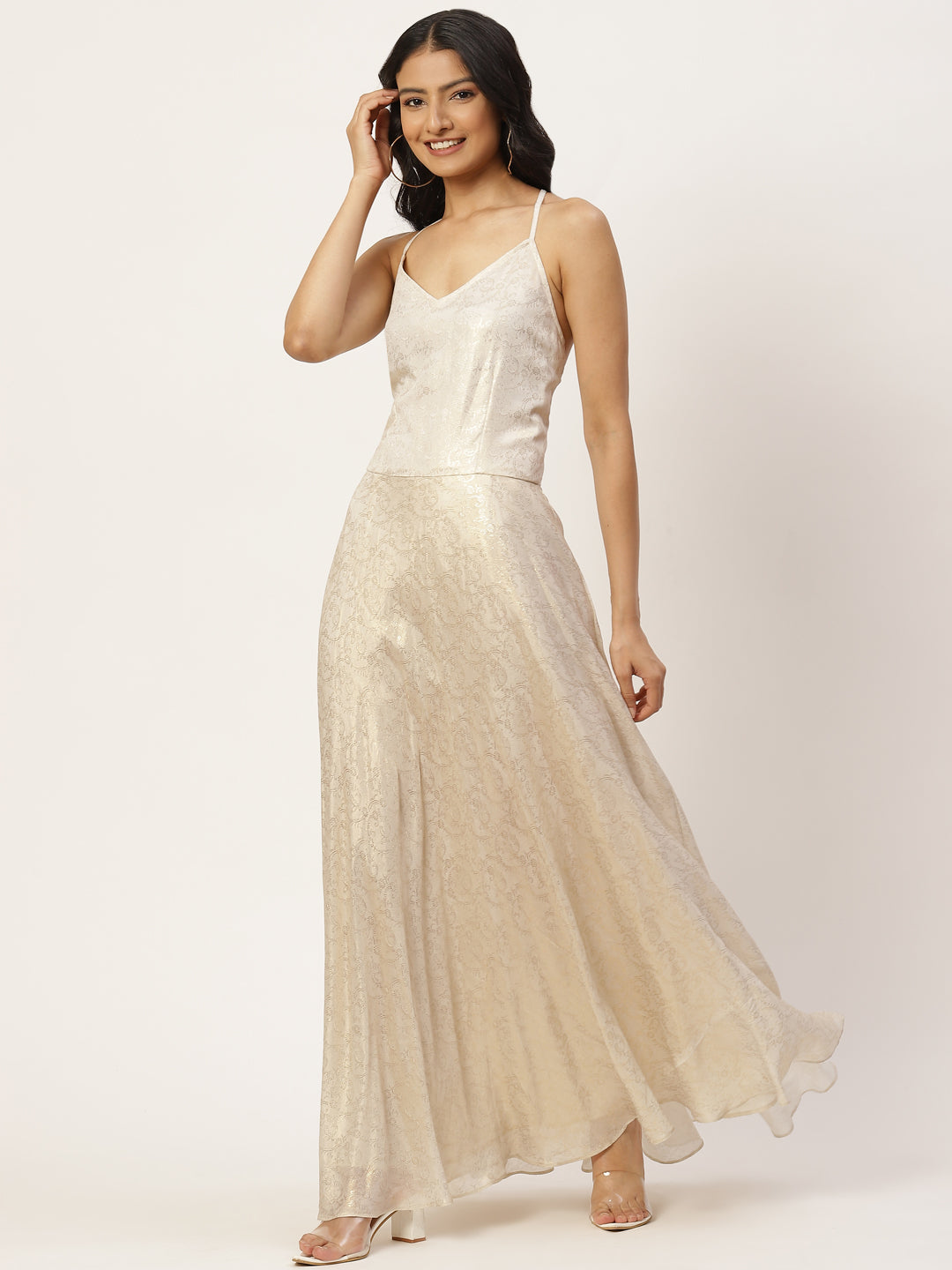 Women's Off White Foil Print Gown