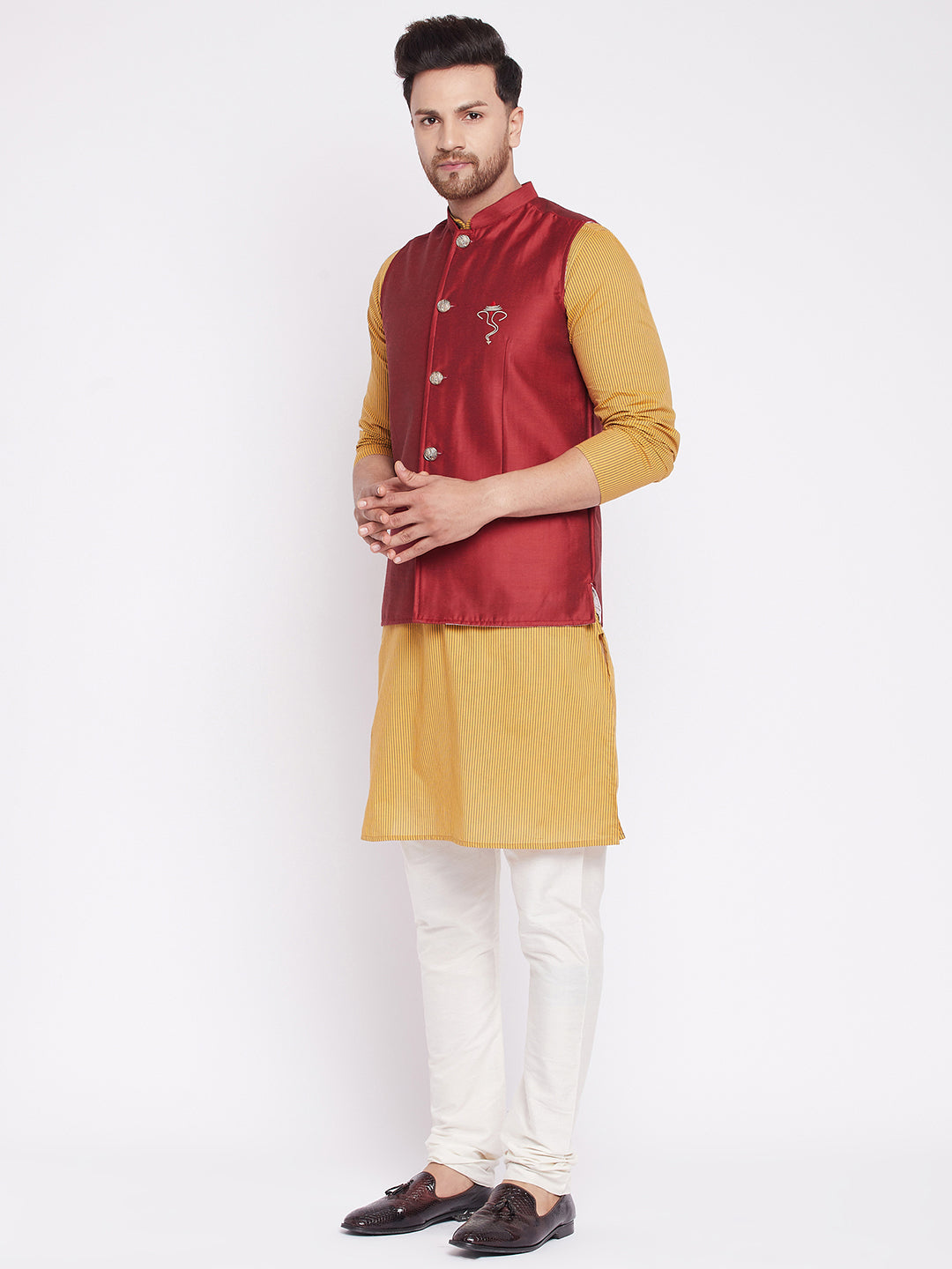 Men's Nehru Jacket With Embroided Insignia Of Lord Ganesh