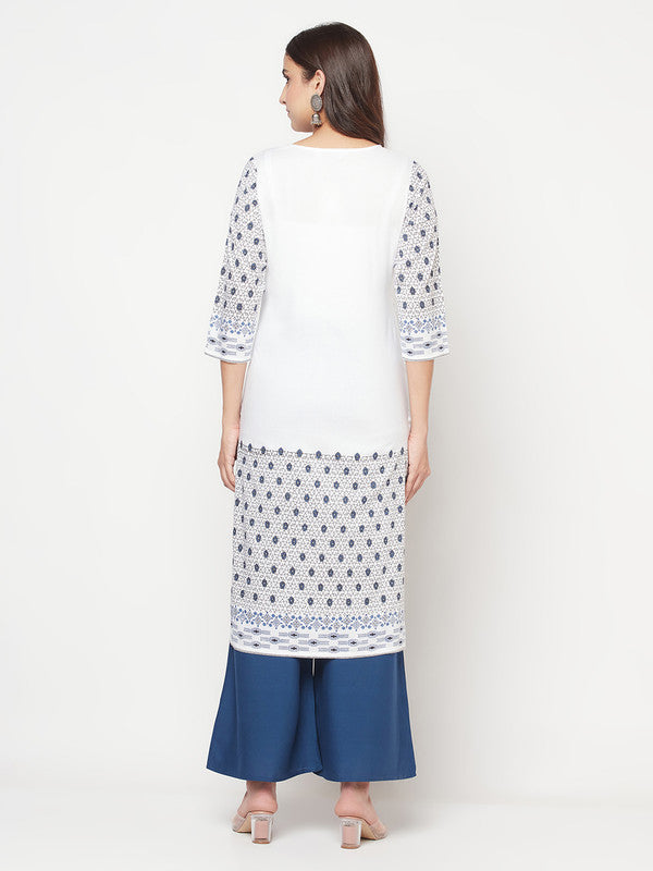 Women's Rayon Digital Screen print straight kurta,Whi