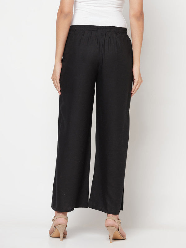 Women's Rayon Flared slip-on Palazzo,Bla