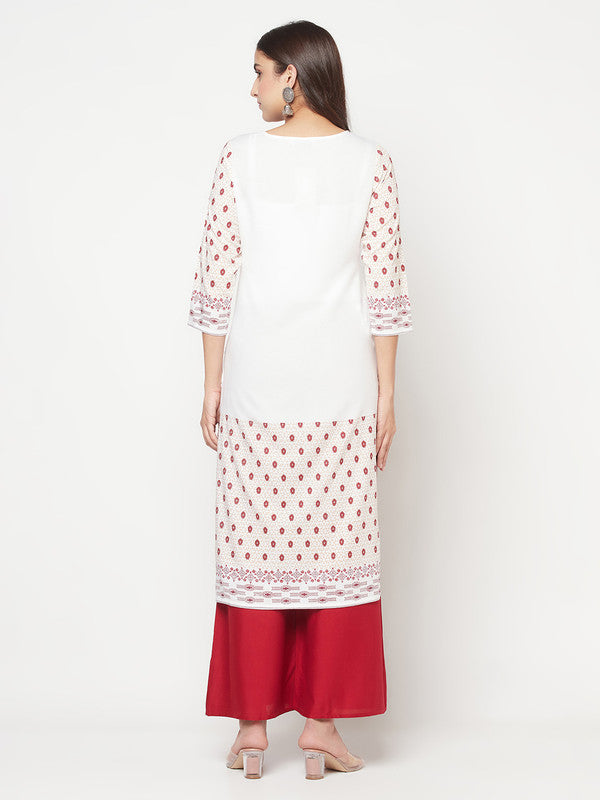 Women's Rayon Digital Screen print straight kurta,Whi