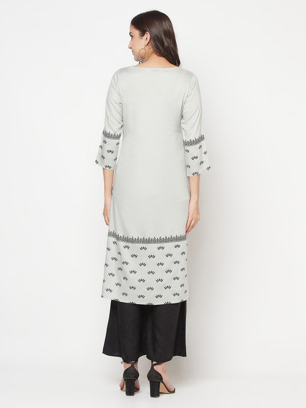 Women's Rayon Screen print straight kurta,Light Gr