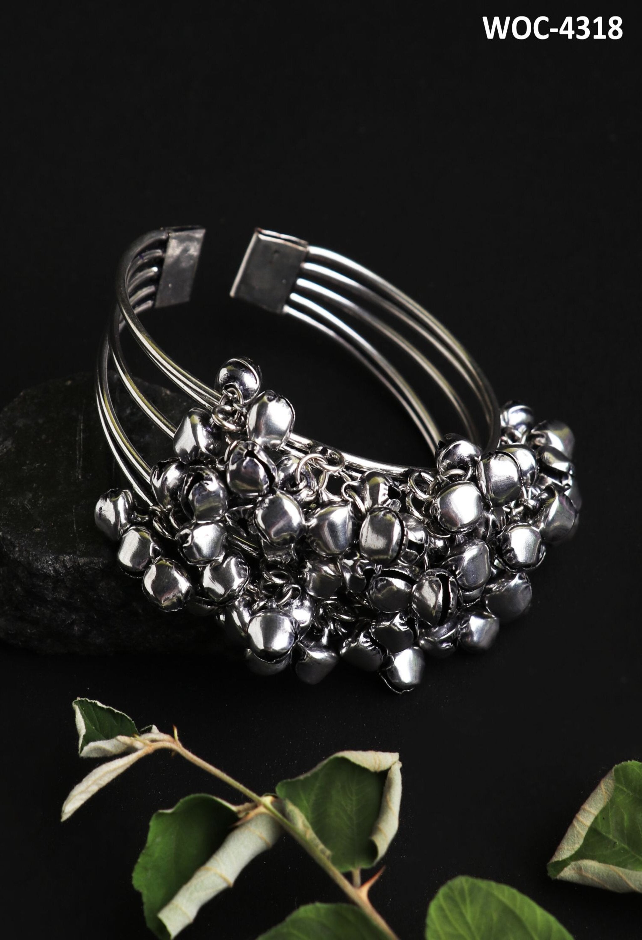 Women's Matt Silver Oxidised Ghungroo Bracelet