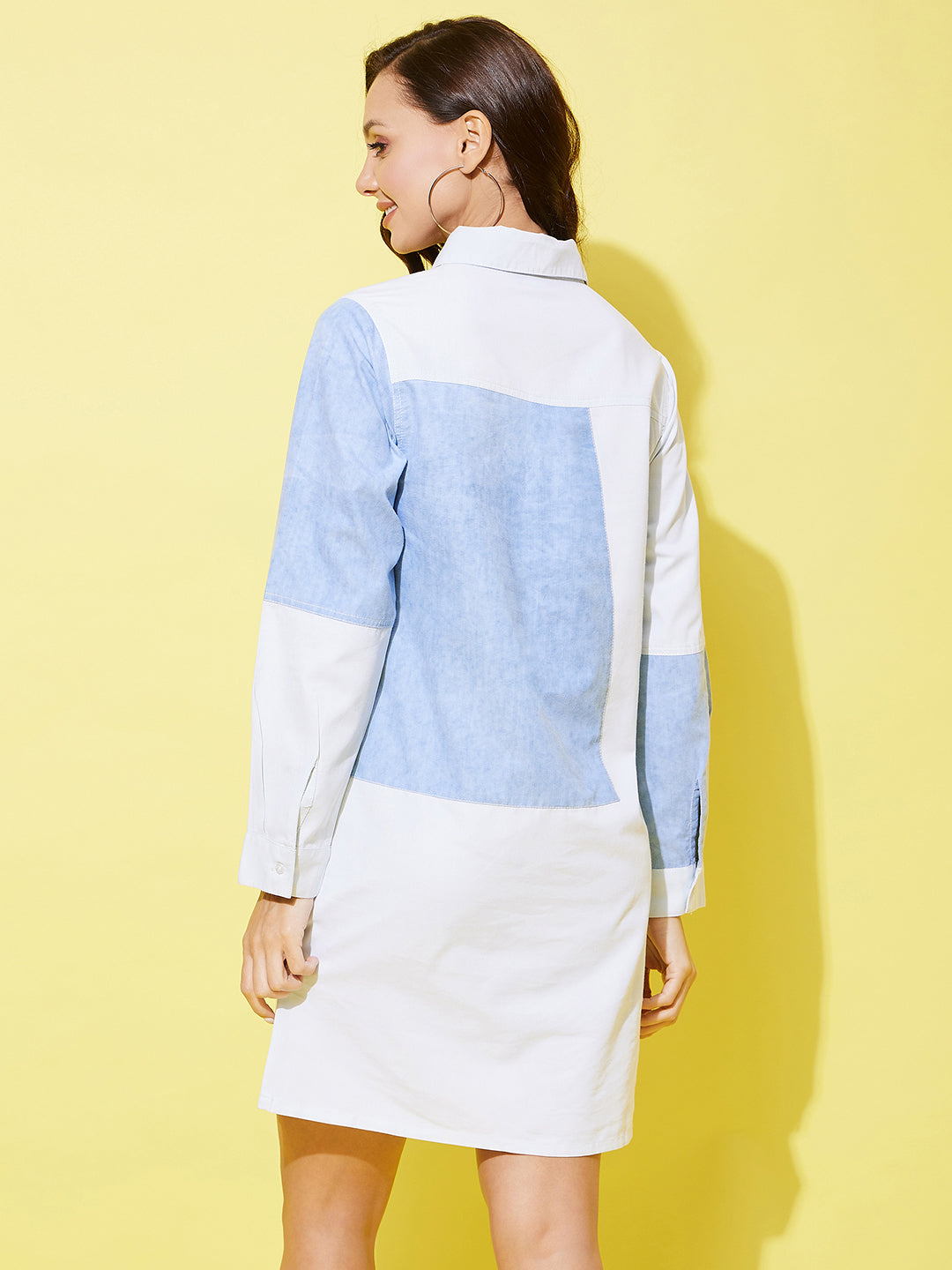 Women's Denim Shirt Dress With Patchwork Detail