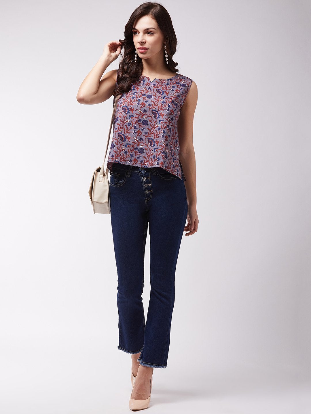Women's Grey Kalamkari Print Top