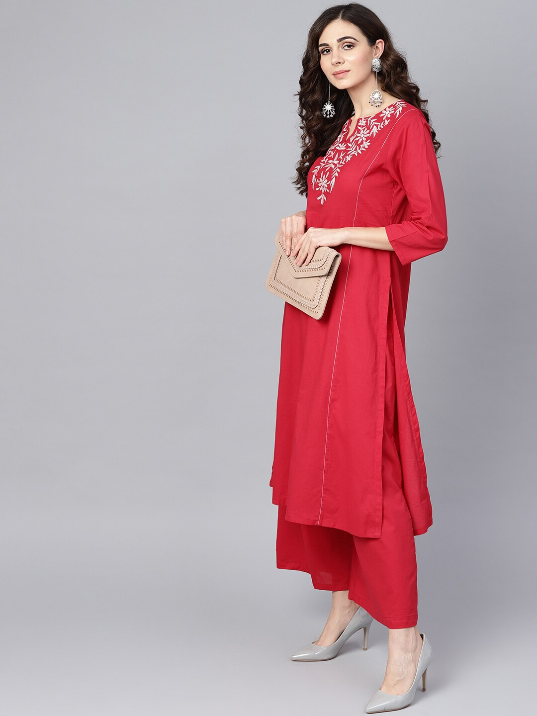 Women's Pink Yoke Design Kurta With Palazzos